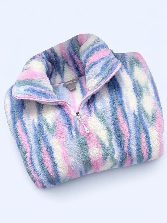 Eddie Bauer Tops - Eddie Bauer Pastel Striped Fuzzy Half-Zip Pullover